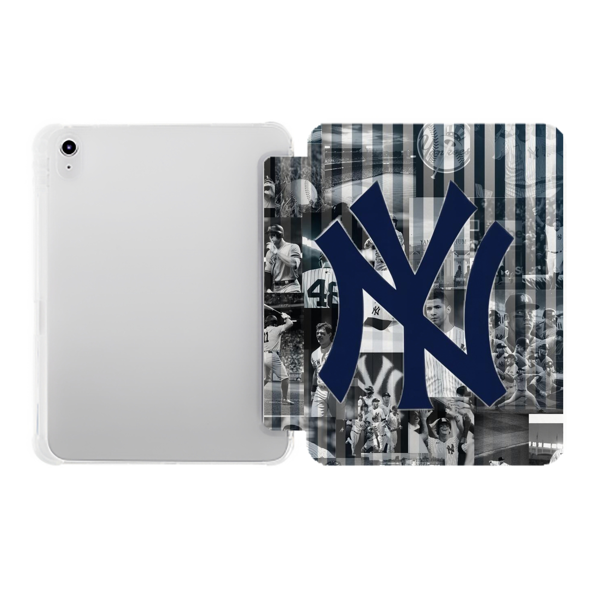 New York Yankees 135 Premium Tri-Fold PU Leather & Silicone IPad Case With Pencil Slot – Fits 9.5,10.5,10.9 – Adjustable Stand, Slim, Protective